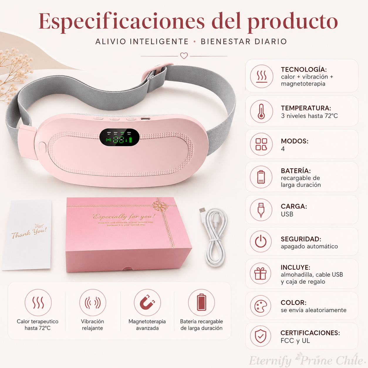 Almohadilla Térmica Menstrual Inalámbrica con Masaje y Calor - Eternify Prime Chile
