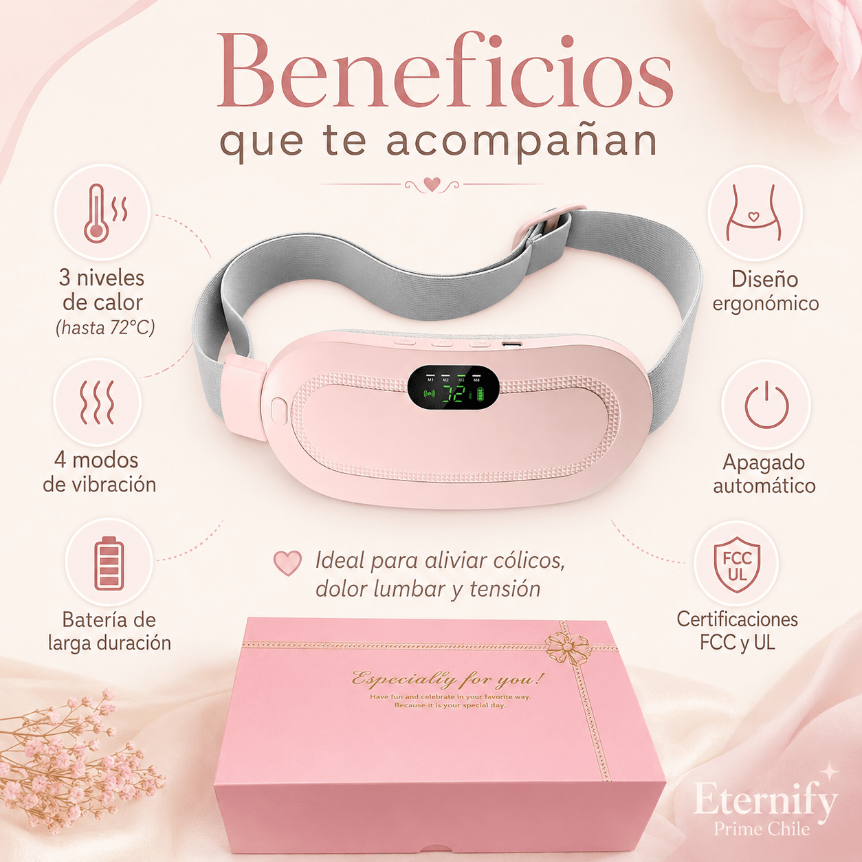 Almohadilla Térmica Menstrual Inalámbrica con Masaje y Calor - Eternify Prime Chile