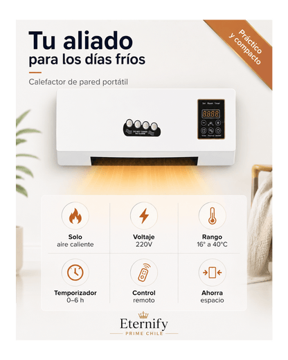 Calefactor de Pared Portátil Aire Caliente con Control Remoto - Eternify Prime Chile