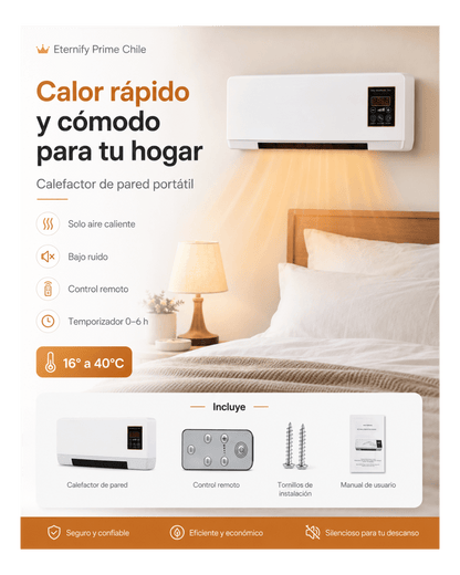 Calefactor de Pared Portátil Aire Caliente con Control Remoto - Eternify Prime Chile
