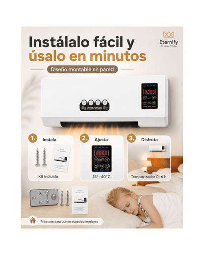 Calefactor de Pared Portátil Aire Caliente con Control Remoto - Eternify Prime Chile