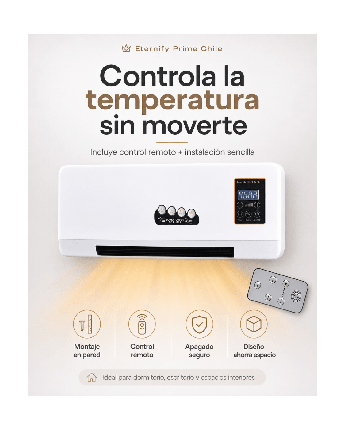 Calefactor de Pared Portátil Aire Caliente con Control Remoto - Eternify Prime Chile