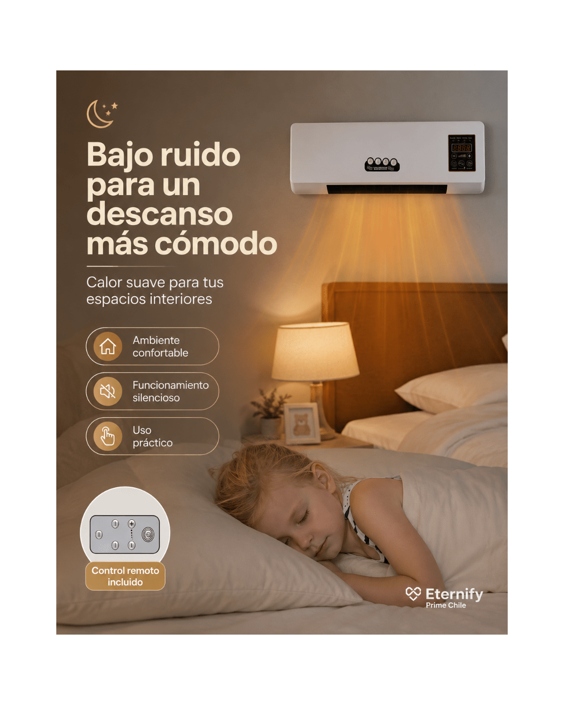 Calefactor de Pared Portátil Aire Caliente con Control Remoto - Eternify Prime Chile