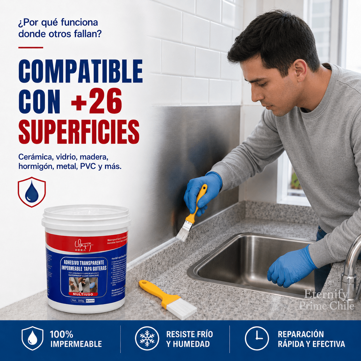 Sellador Transparente Impermeable para Grietas y Filtraciones 300g - Eternify Prime Chile