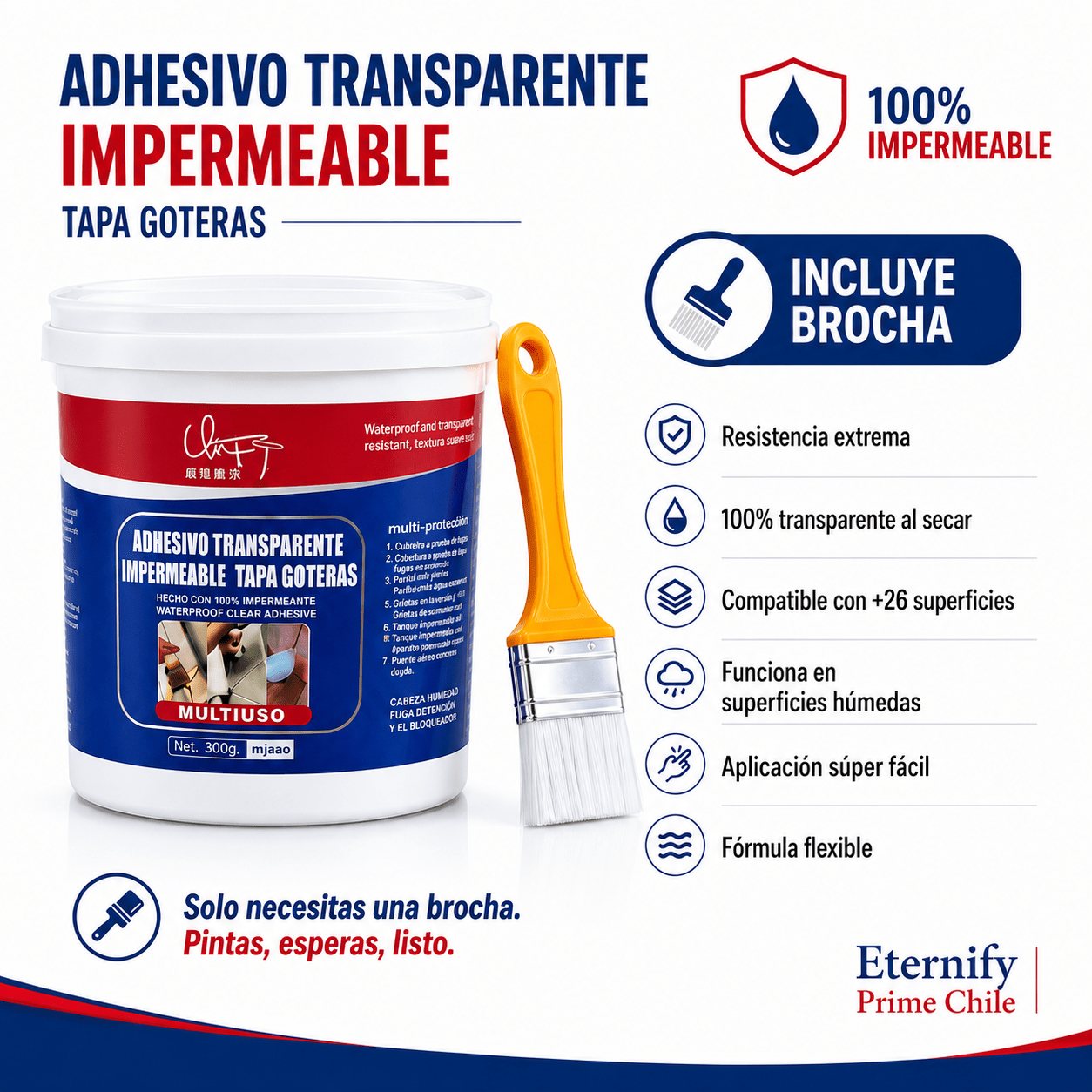 Sellador Transparente Impermeable para Grietas y Filtraciones 300g - Eternify Prime Chile